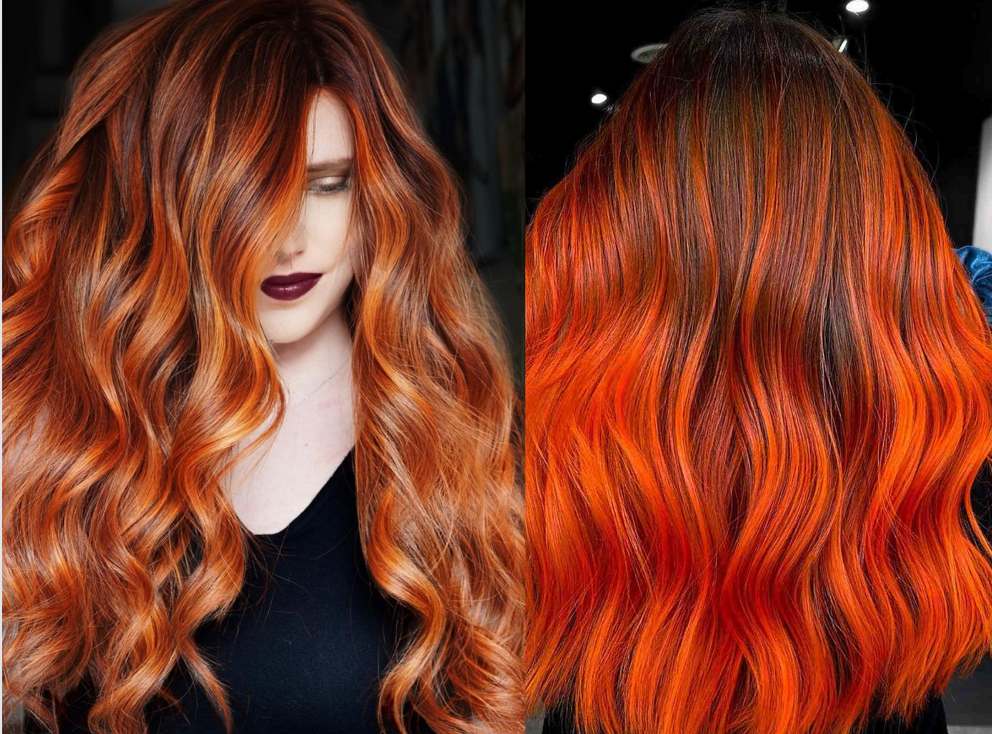 Kiểu tóc balayage sáng nổi bật với cam, đỏ, xanh